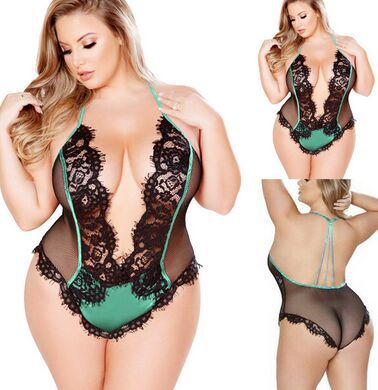 Plus Size Lace Mesh Halter One-Piece seductive Lingerie