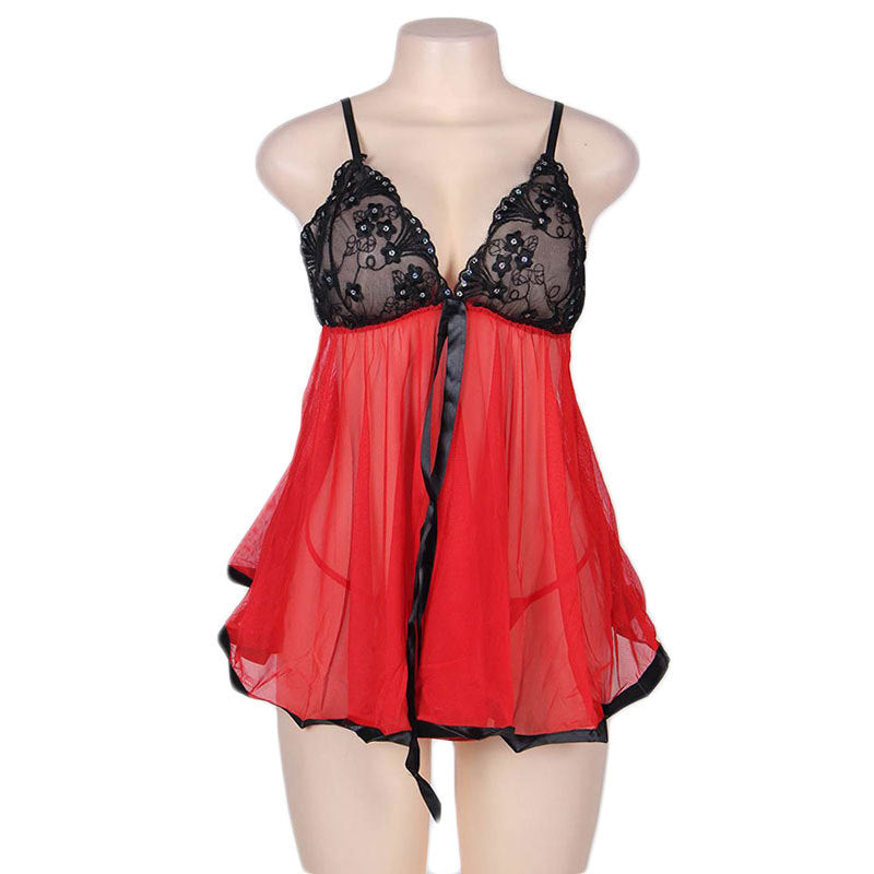Plus Size Transparent Mesh Temptation Lace Pajamas seductive