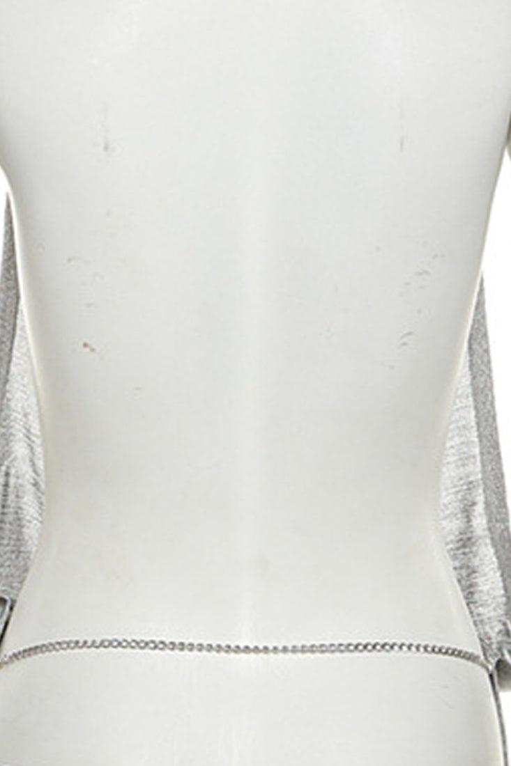 Silver Metallic Halter Hooded Backless Chain Party Club Top