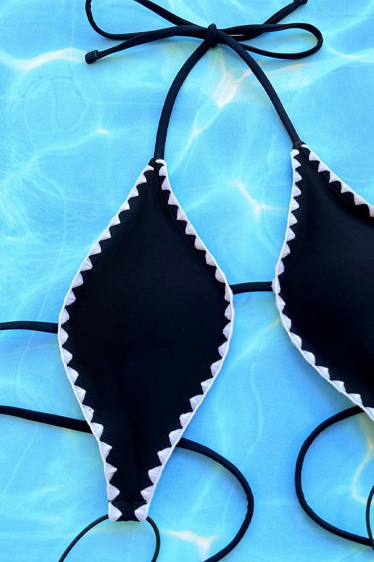 Black White Crochet Trim Ultra Sexy Cheeky 1Pc Swimsuit Monokini