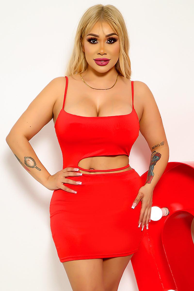 Red Spaghetti Straps Cut-Out Strappy Fitted Mini Party Dress