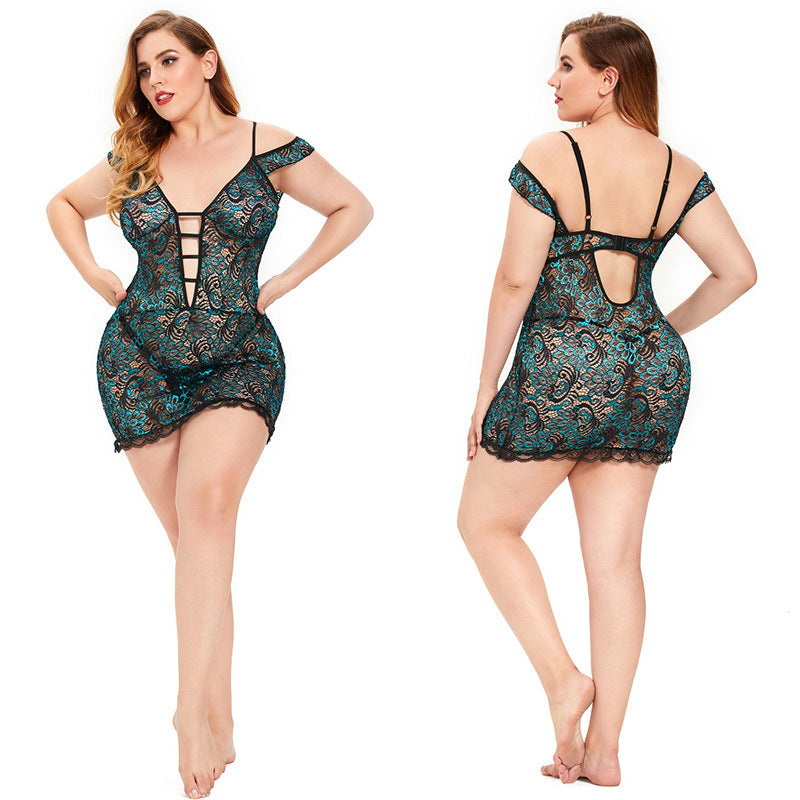 Plus Size Peacock Lace Nightdress seductive Lingerie