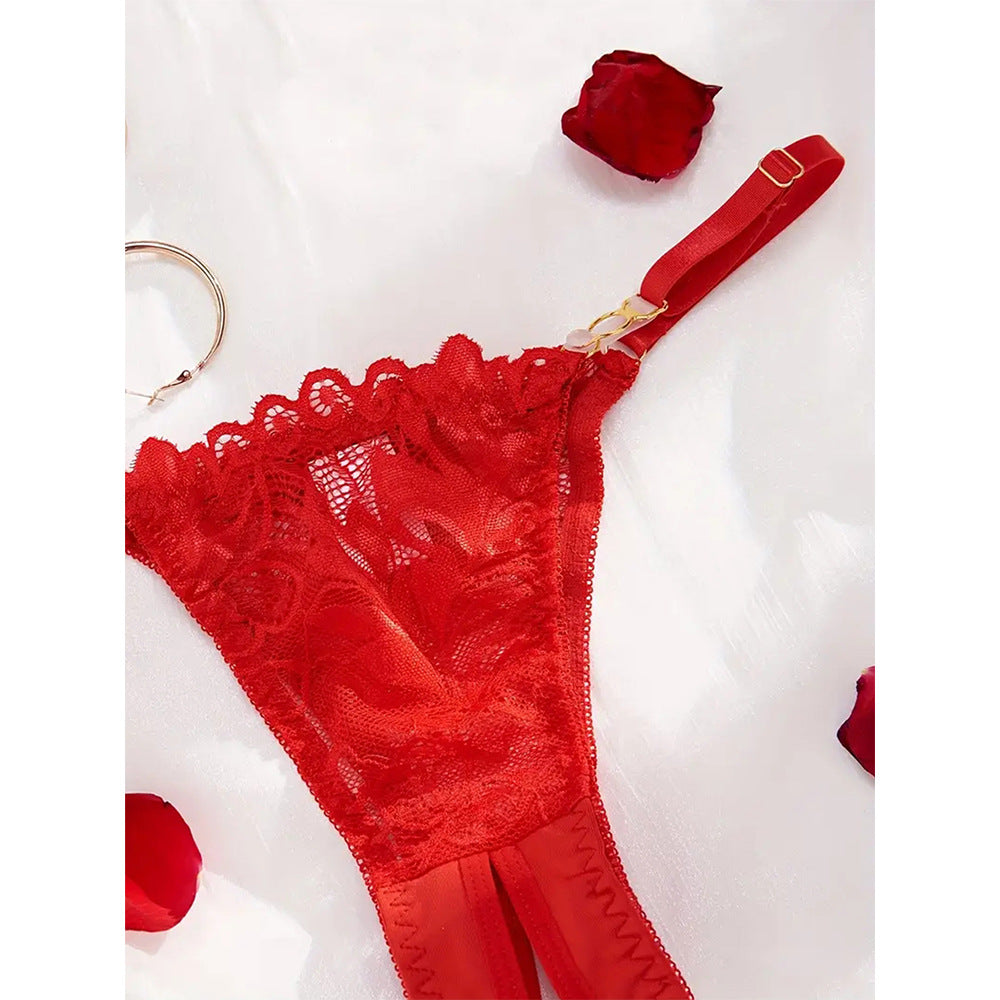 Plus Size Dew Bra Open T Back Lingerie Set