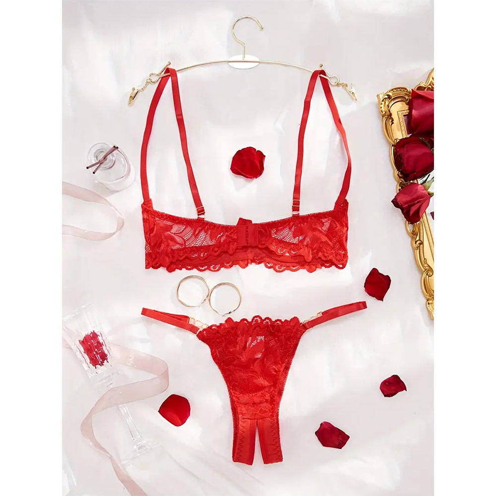 Plus Size Dew Bra Open T Back Lingerie Set