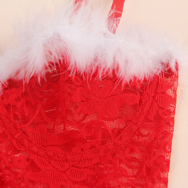 Plus Size Red Lace Garter Set Christmas Nightdress