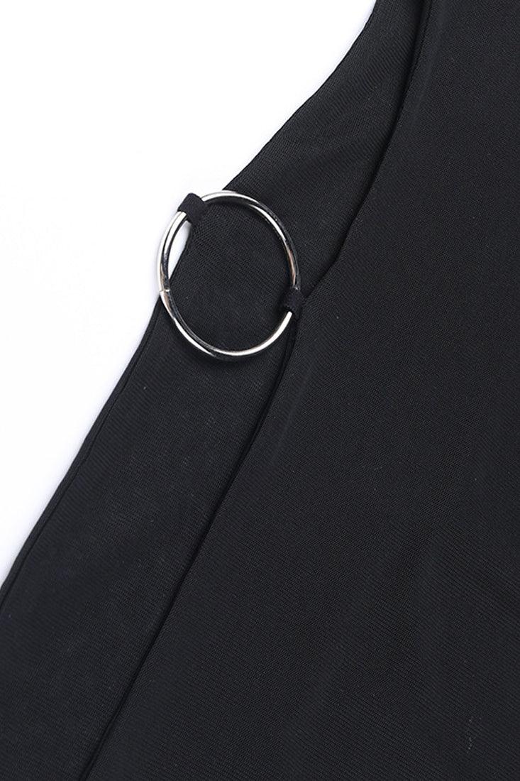 Black Halter Sexy Open Side Slit O-ring Mini Dress