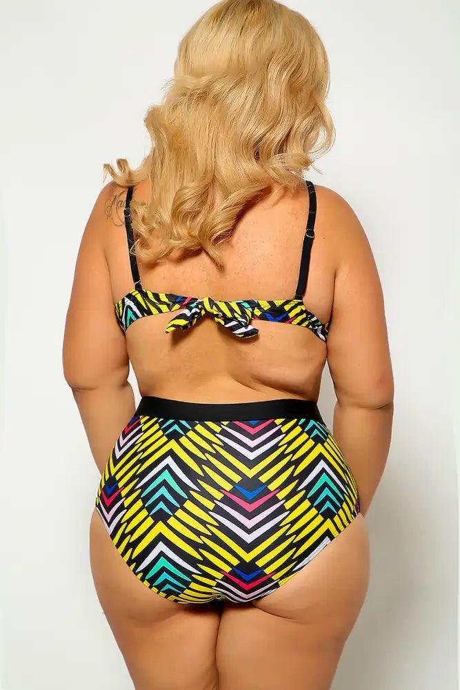 Black Graphic Print Plus Size Two Piece Swimsuit