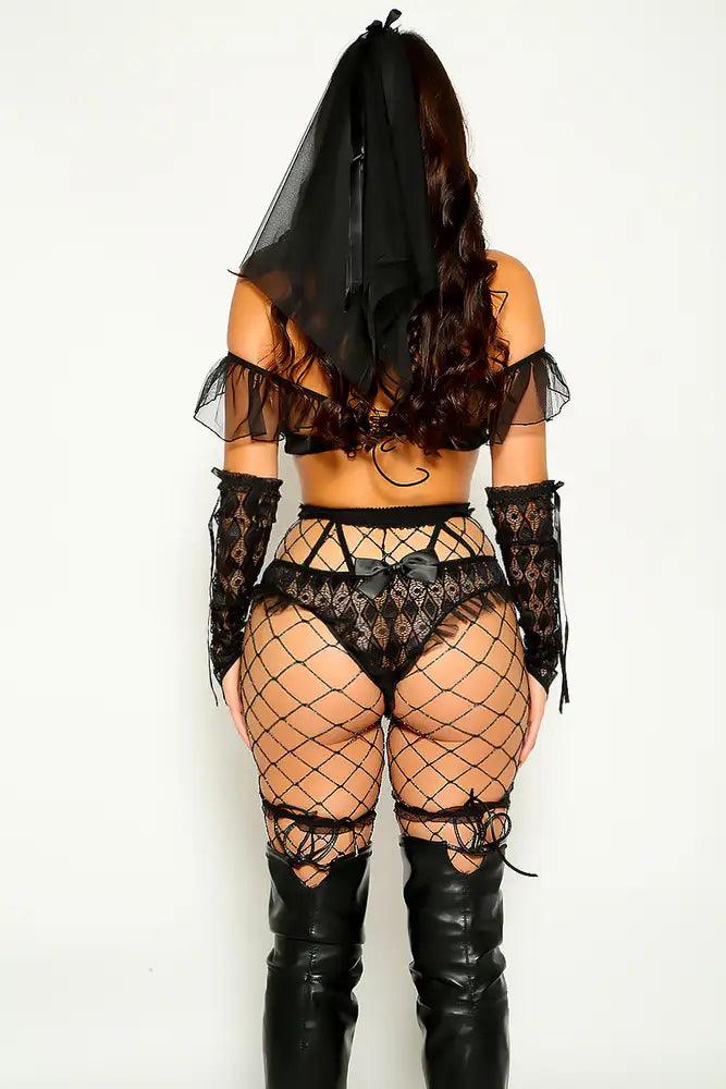 Black Lace Wedding Night Bride 5 Piece Costume