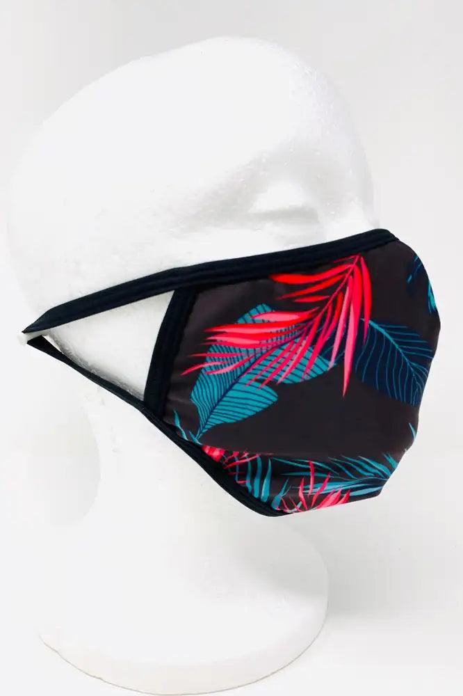 Black Leaves Print Washable Face Mask