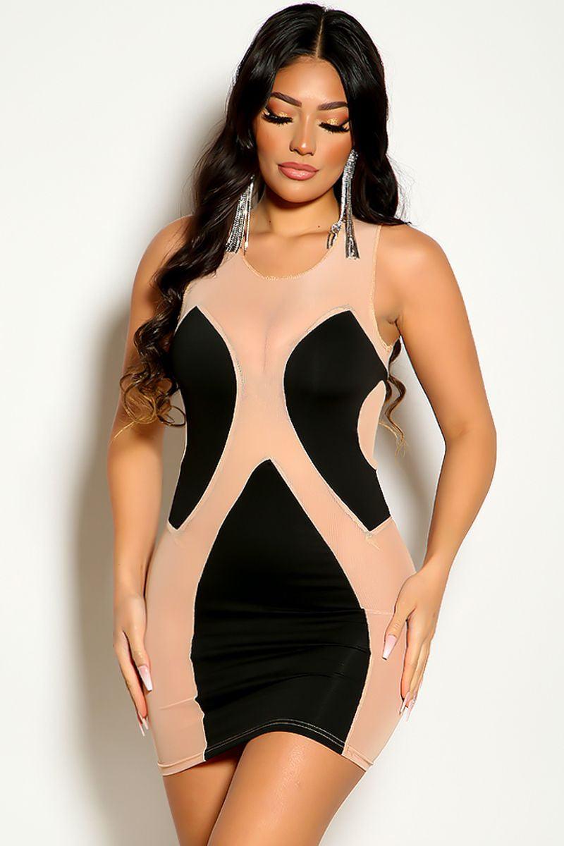 Black Nude Mesh Mini Design Detail Sexy Party Dress