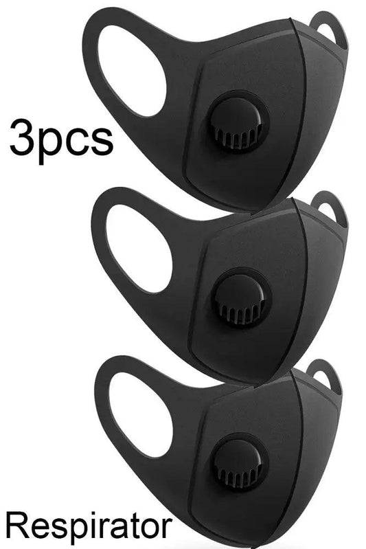 Black Respirator Washable Reusable 3 Piece Face Mask