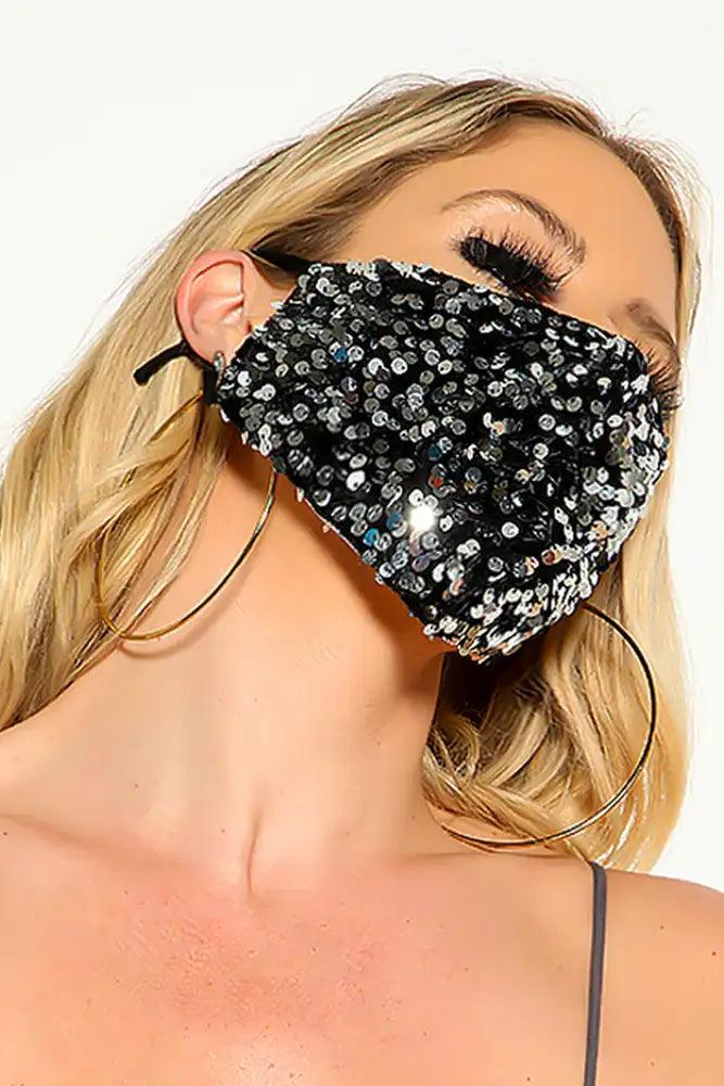 Black Silver Velvet Sequin Reusable Mask