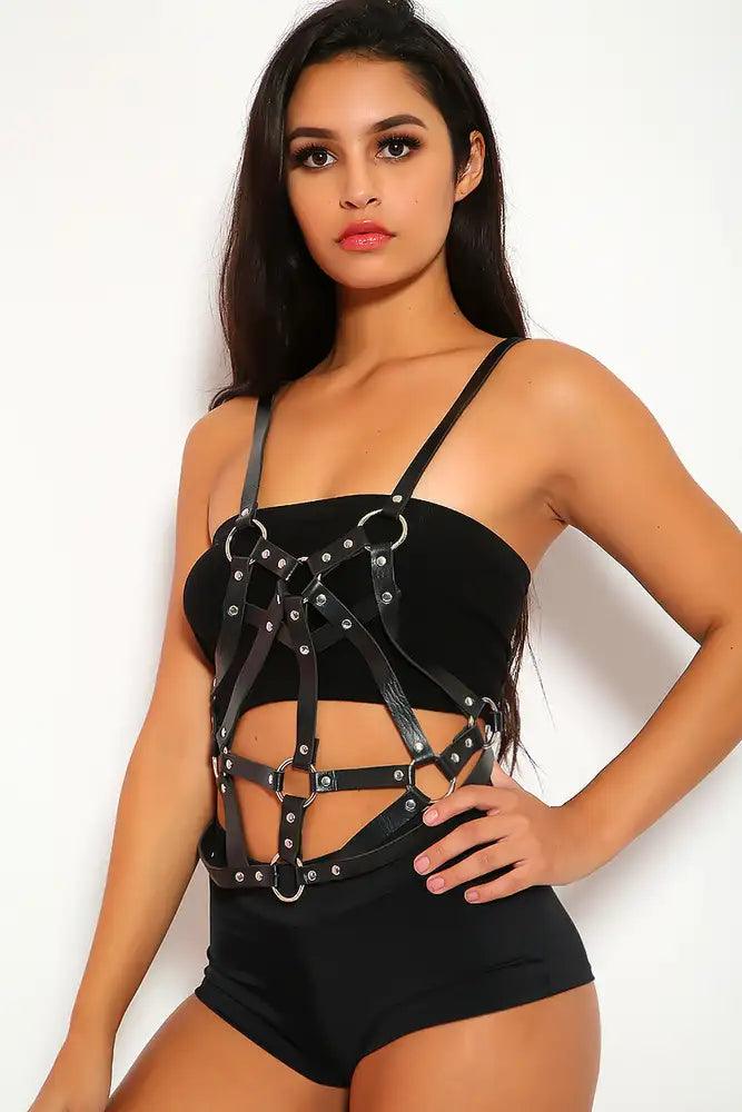 Black Strappy Studded Faux Leather Costume Accessory