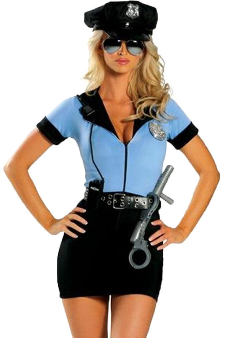 Blue Black Cop Police Costume 5 Pc