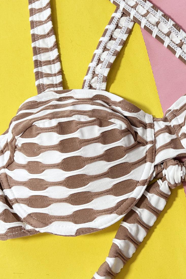 Brown Textured Wired Push-Up Cheeky 2Pc Swimsuit Set