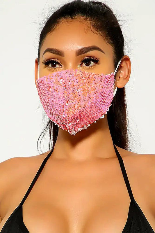 Coral Gold Sequins Reusable Washable Mask - Babewear
