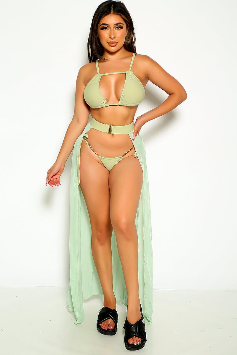 Green Gold Chain Accent 3pc Sexy Swimsuit