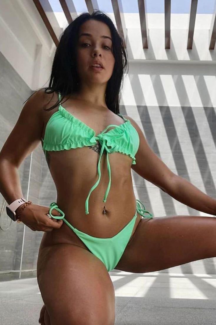 Green Halter Ruffled Trim Cheeky Two Piece Swimsuit