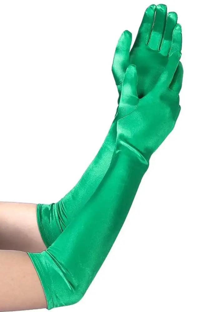 Green Long Satin Gloves