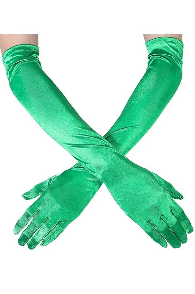 Green Long Satin Gloves