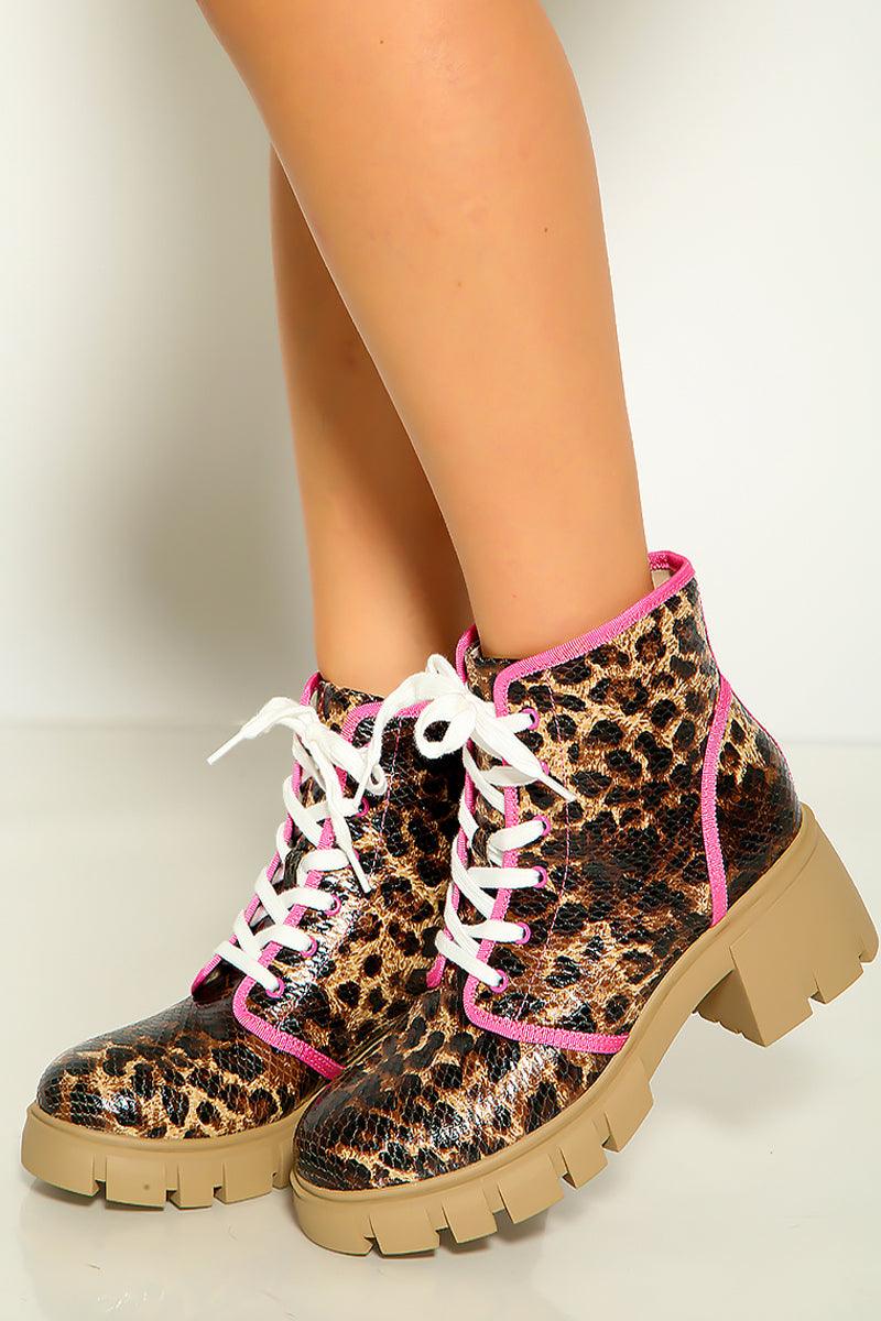 Leopard Print Lace Up Ankle Booties