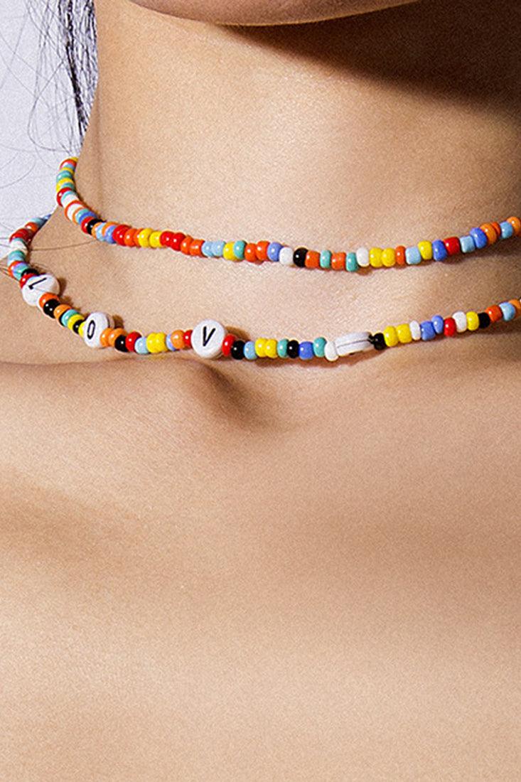 Multi Love Charm Bead Double Necklace