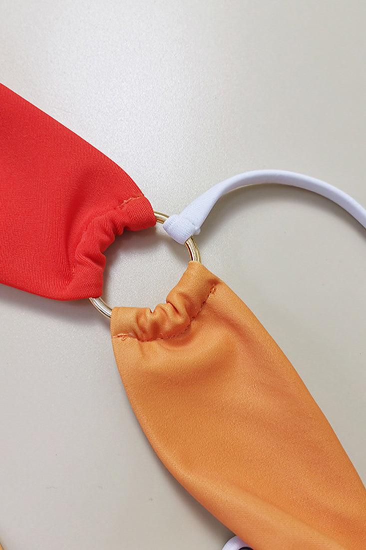 Orange One Shoulder Ring Linked Hollow Out Monokini