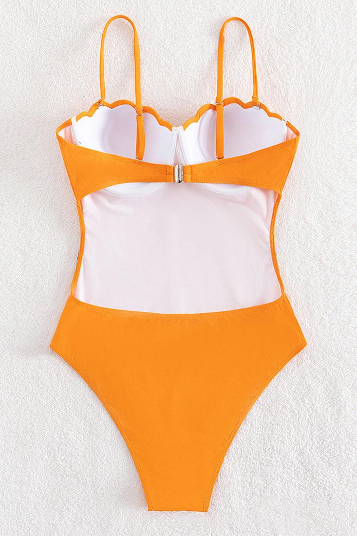 Orange Push-Up Cup Multi Rhinestone Belt Sexy 1Pc Swimsuit Monokini
