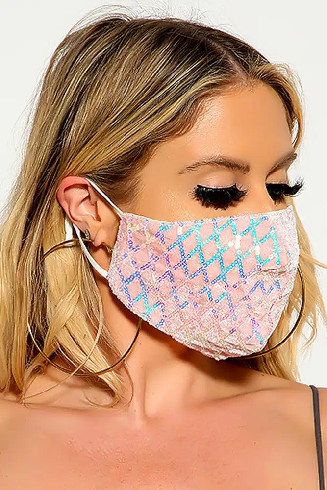 Pink White Velvet Sequin Fashion Mask