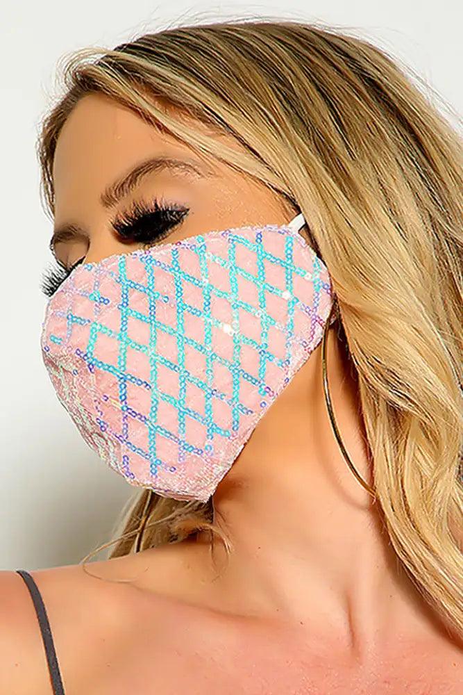 Pink White Velvet Sequin Fashion Mask
