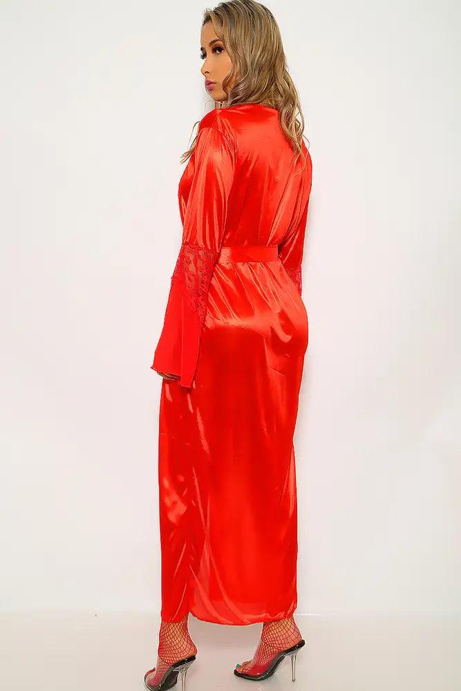 Red Satin Lace Embroidered Two Piece Lingerie Set