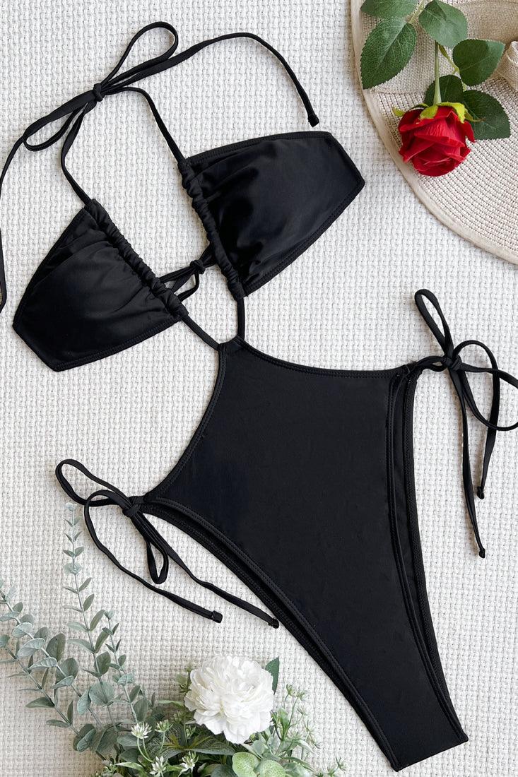 Sexy Black Cross Strap Tie Monokini