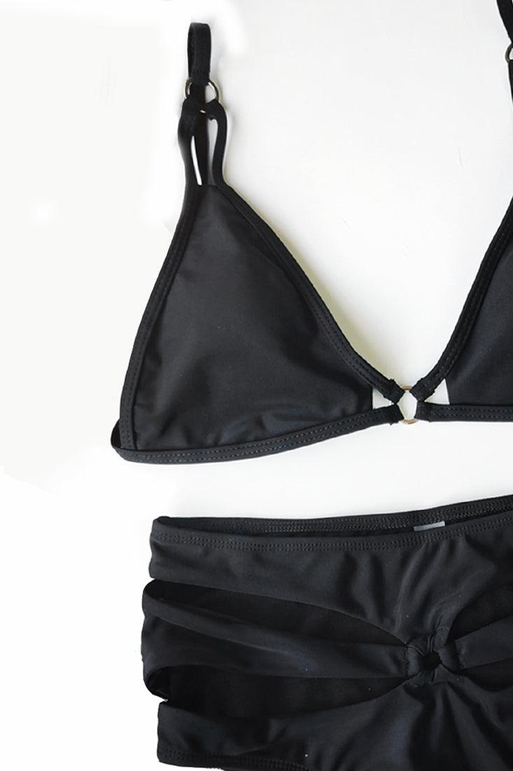 Sexy Black Racer Cut Triangle Top 2 pc Swimsuit Bikini