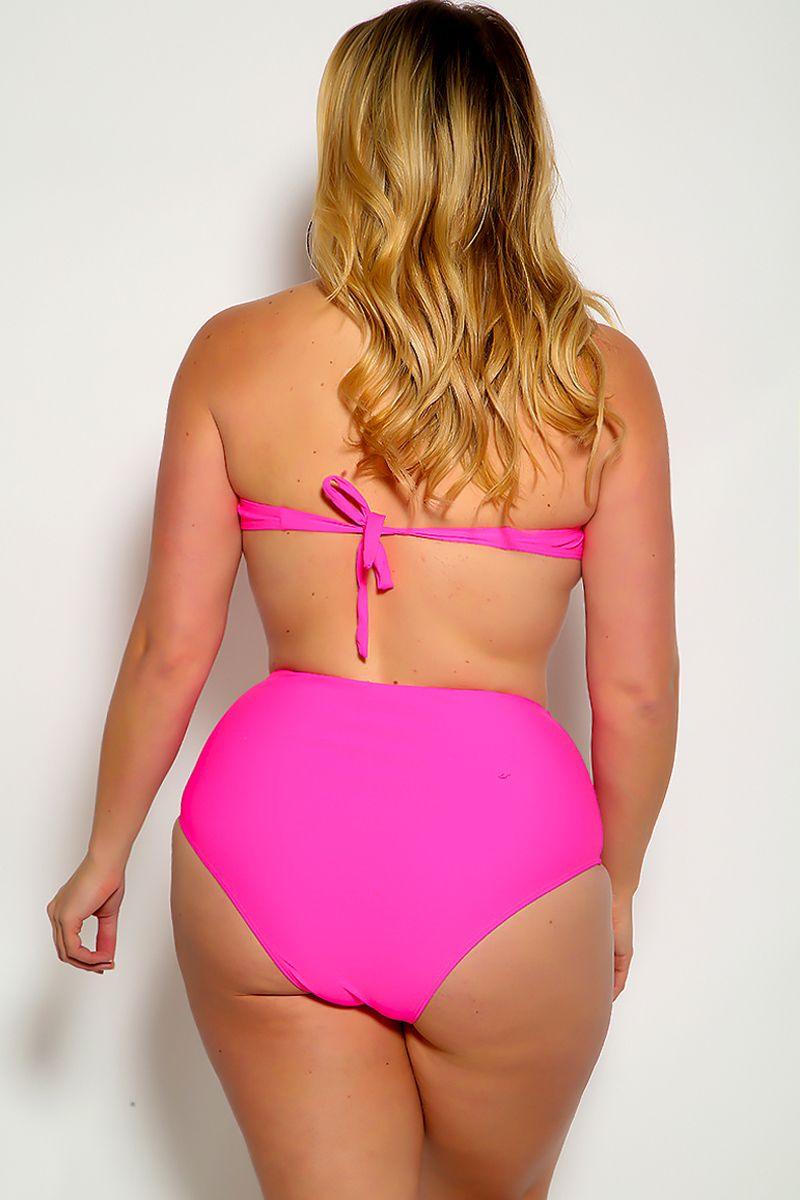 Sexy Fuchsia Bandeau High Waist Plus Size Swimsuit