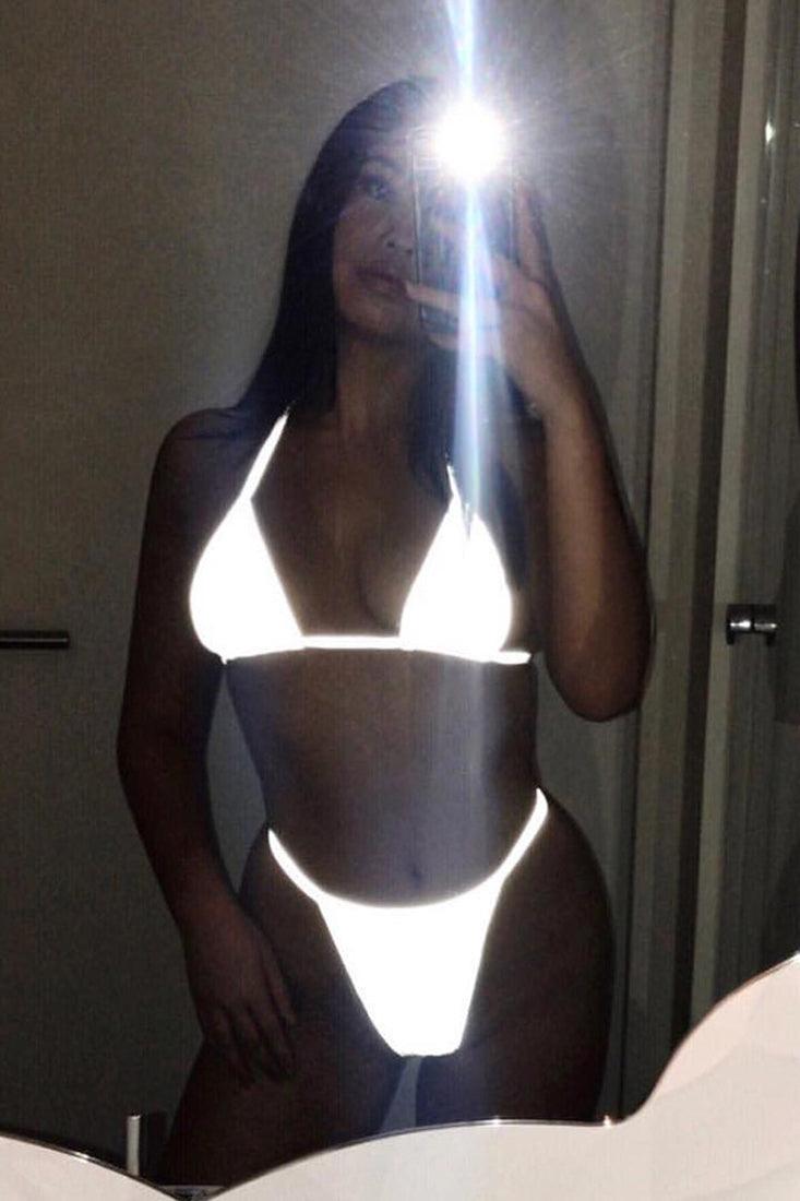 Sexy Reflective Silver Triangle Thong Bikini
