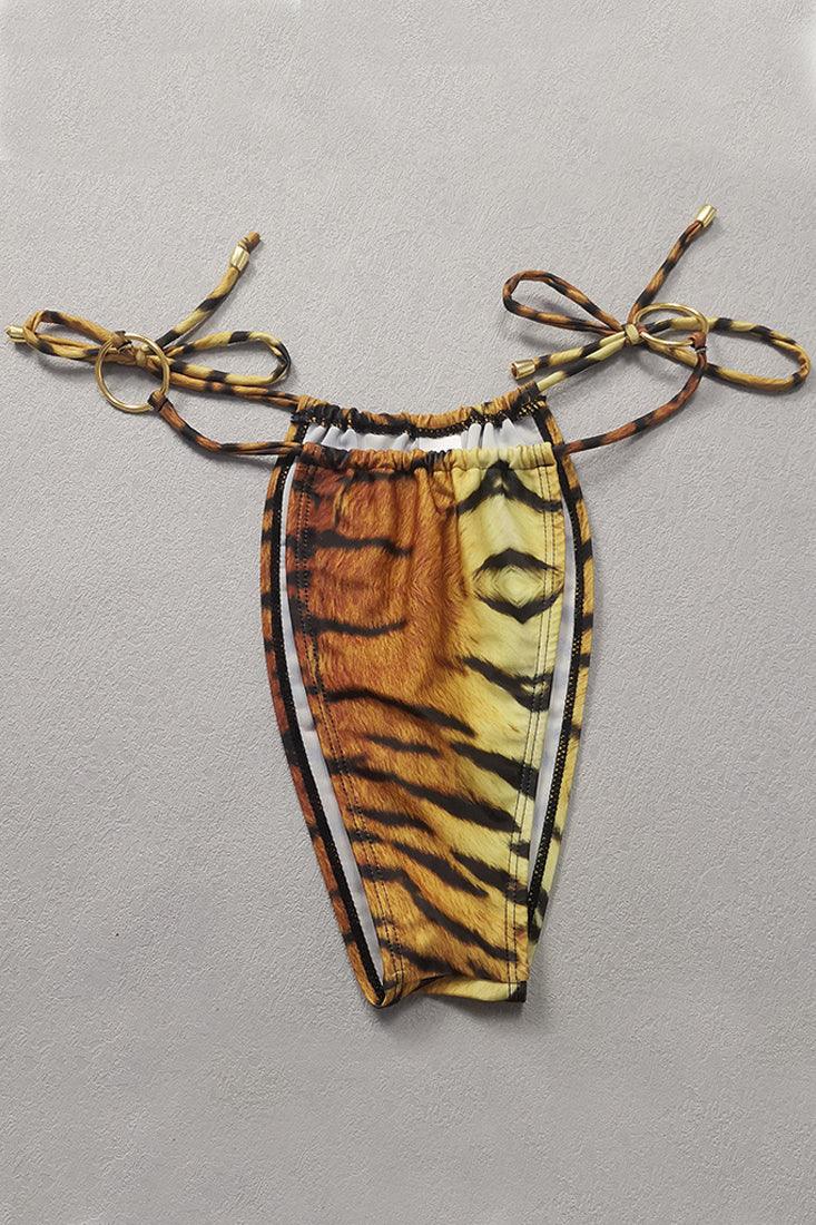 Sexy Tiger Strappy Short Sleeve Ring Linked Cheeky 2 Pc Swimsuit