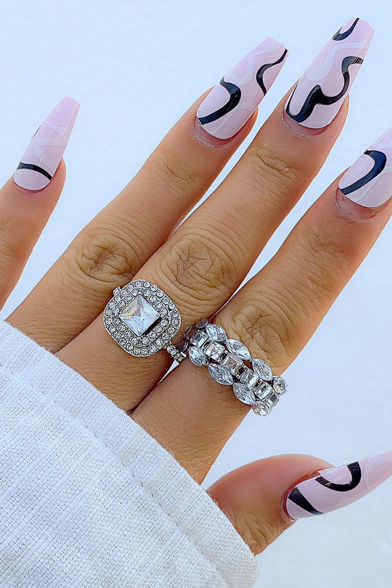 Silver Rhinestone Accent Two Piece Ring Set