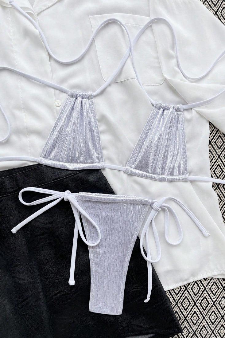 Silver Shiny Multi Style Sexy Thong 2Pc Swimsuit Bikini