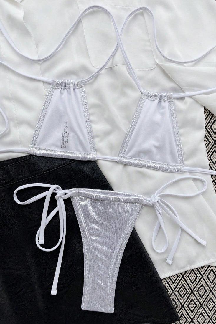 Silver Shiny Multi Style Sexy Thong 2Pc Swimsuit Bikini