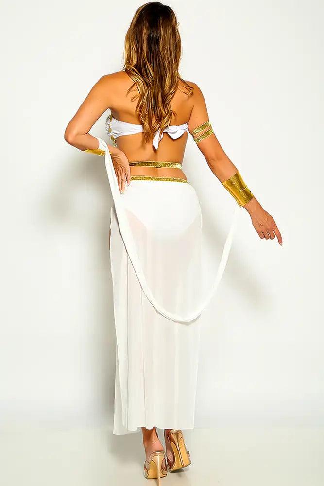 White Gold Coin Fringe Goddess 5 Piece Costume