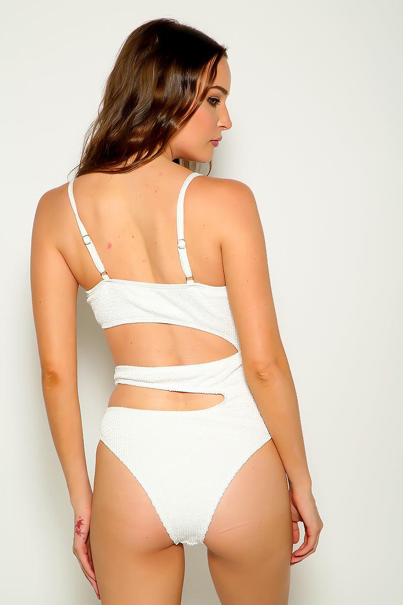 White V-Wire Cut Out Sexy One Piece Swimsuit