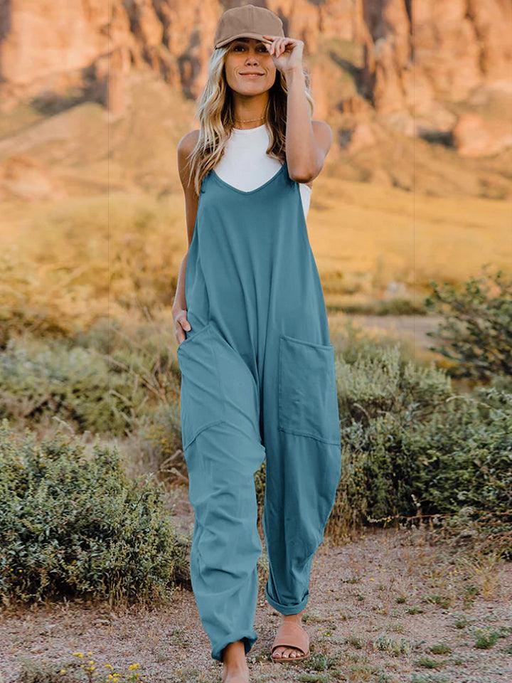 Double Take Full Size V-Neck Sleeveless Jumpsuit with Pockets - Babewear