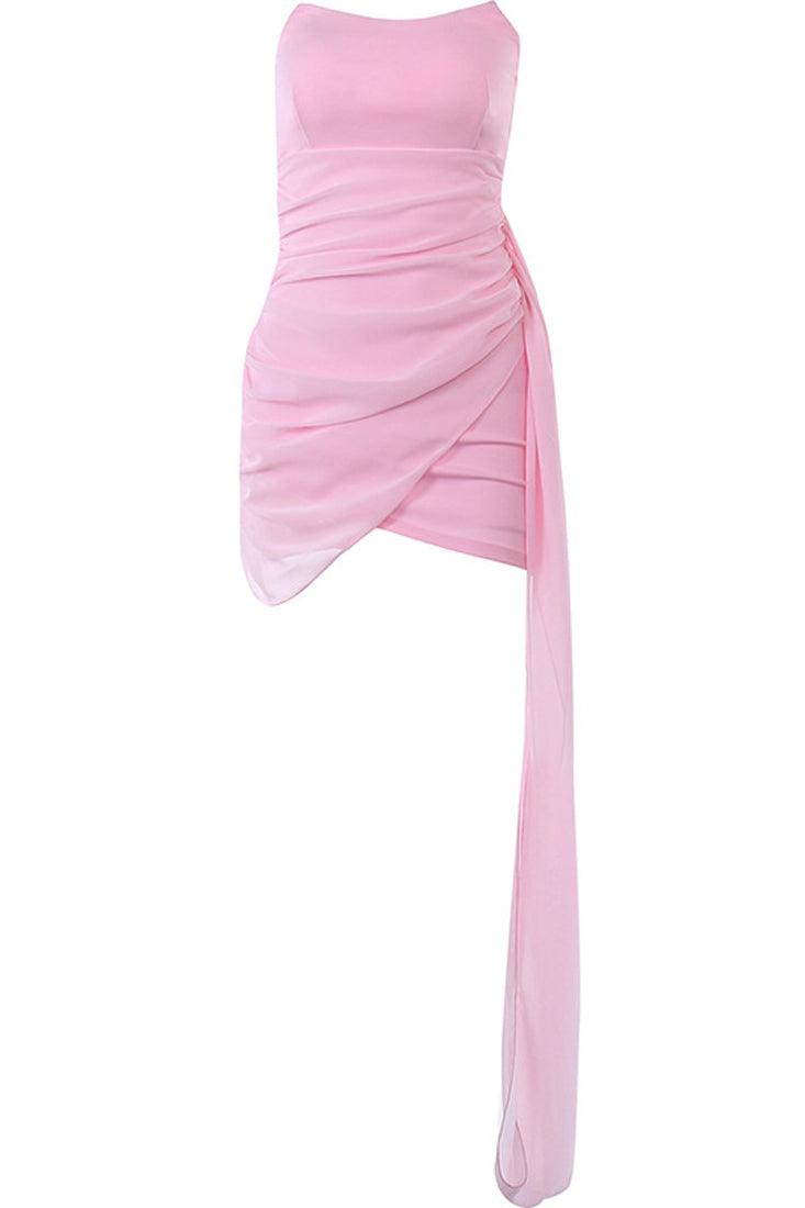 Light Pink Strapless Boned Ruched Side Drape Sexy Party Dress