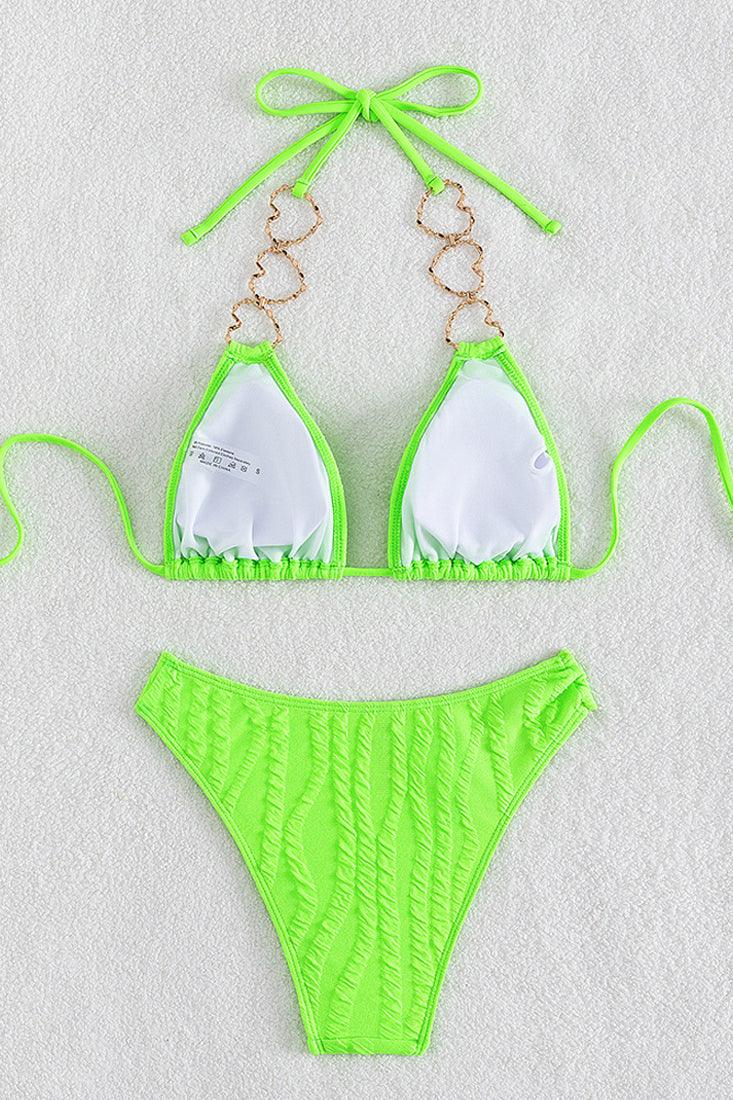 Lime Gold Heart Ring Cheeky 2Pc Sexy Swimsuit Set Bikini