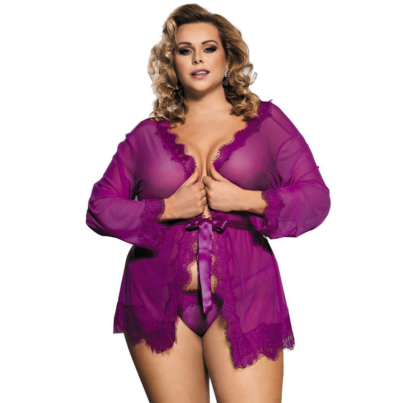 Plus Size Solid Color Strap Pajamas Cardigan seductive