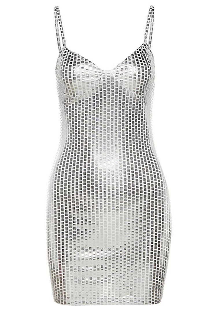 Silver Metallic Sparkly Bodycon Party Club Holiday Dress