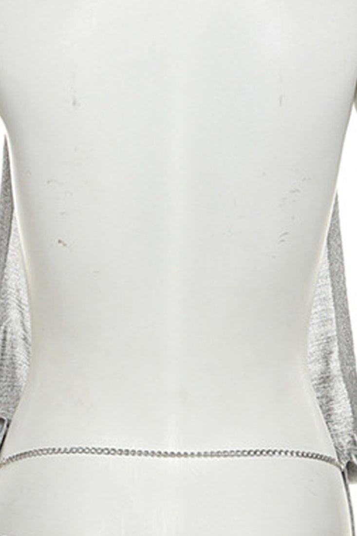 Silver Metallic Halter Hooded Backless Chain Party Club Top