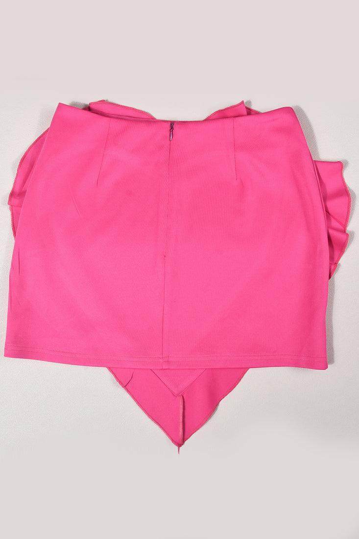 Pink Rhinestone Heart Shaped Ruffle Sexy Mini Skirt