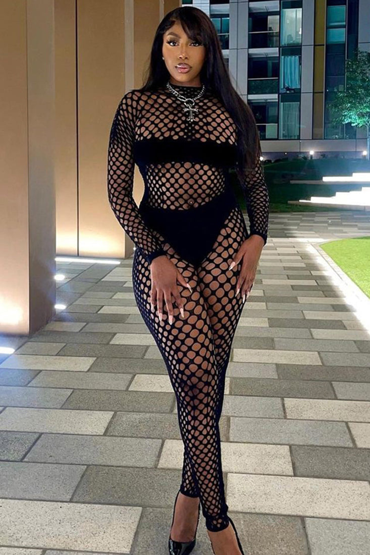 Black Netted Stretchy Fitted Crop Top Leggings 2Pc Sexy Outfit