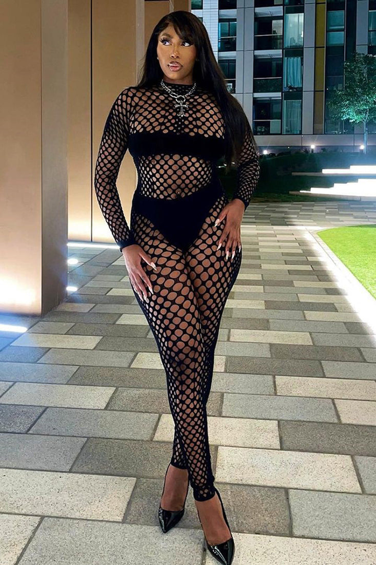 Black Netted Stretchy Fitted Crop Top Leggings 2Pc Sexy Outfit